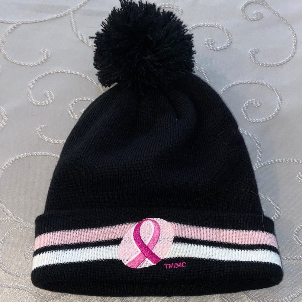 Black Beanie with Pink Ribbon
